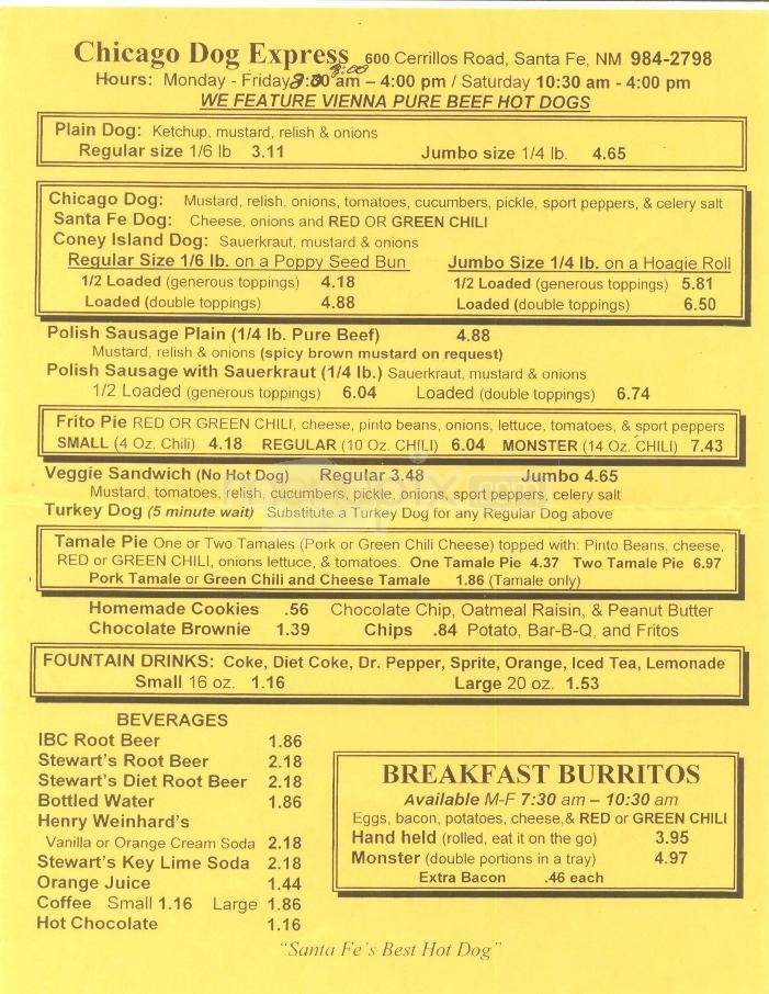 Chicago Dog Express - Santa Fe, NM menu_pic