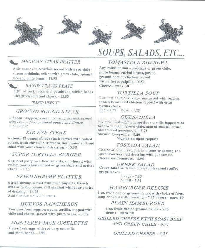 Tomasita's Restaurant - Santa Fe, NM menu_pic