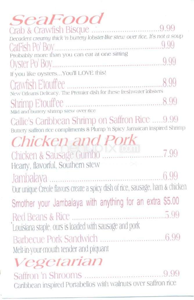 Callie's Cajun Take Out - Santa Fe, NM menu_pic