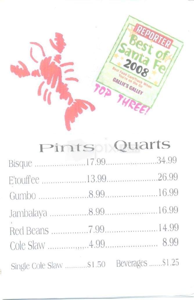 Callie's Cajun Take Out - Santa Fe, NM menu_pic