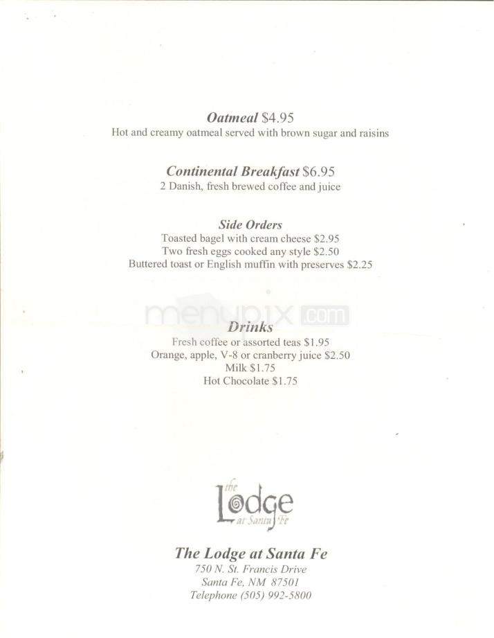 The Lodge at Santa Fe (Heritage Hotel) - Santa Fe, NM menu_pic