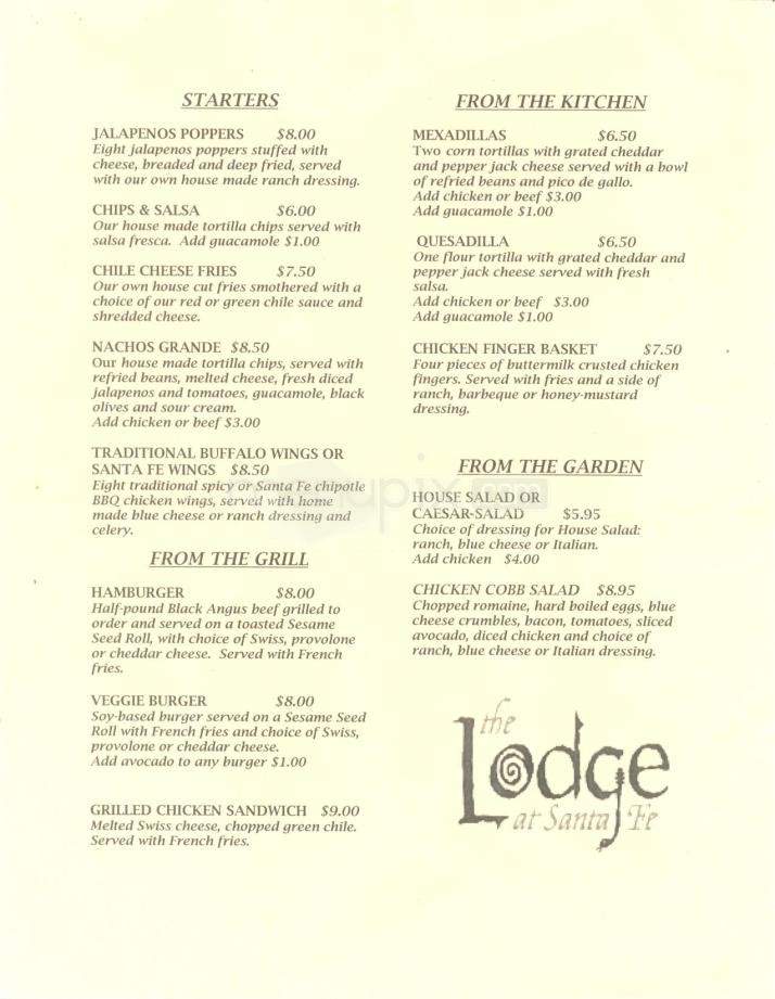 The Lodge at Santa Fe (Heritage Hotel) - Santa Fe, NM menu_pic
