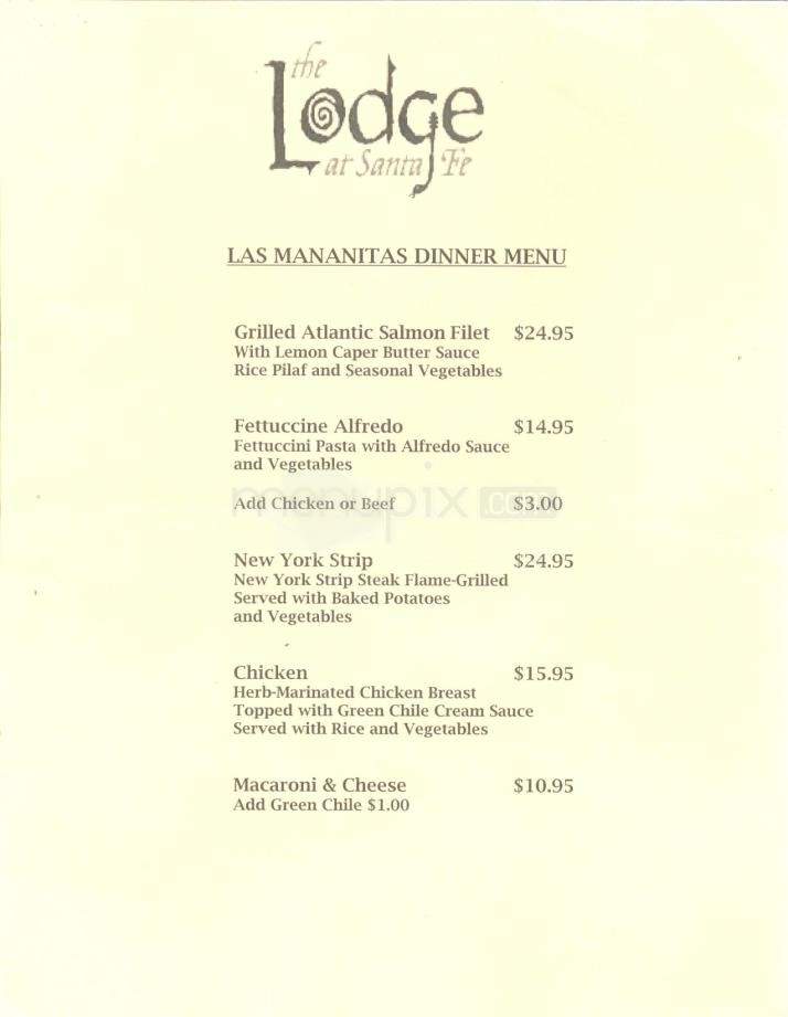 The Lodge at Santa Fe (Heritage Hotel) - Santa Fe, NM menu_pic