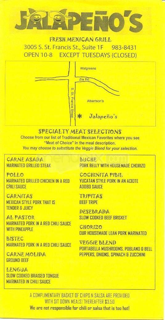 Jalapeno's - Santa Fe, NM menu_pic