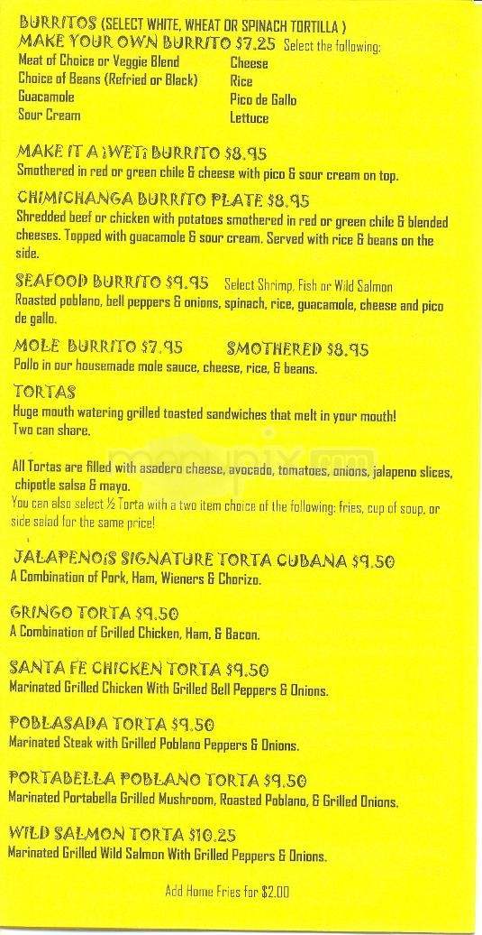 Jalapeno's - Santa Fe, NM menu_pic