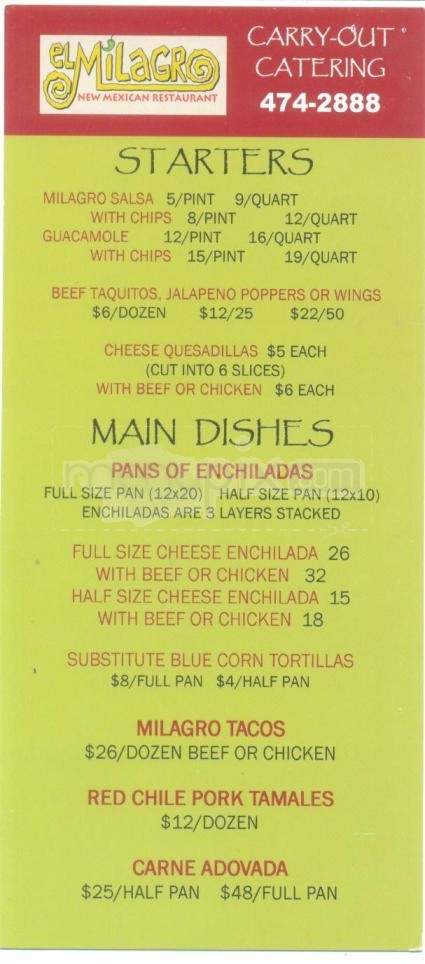 El Milagro - Santa Fe, NM menu_pic