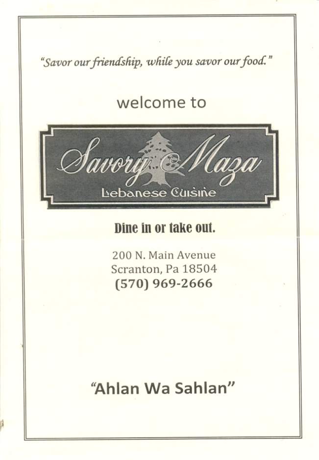 Savory Maza - Scranton, PA menu_pic