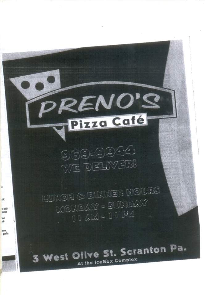 Preno's Pizza Cafe - Scranton, PA menu_pic
