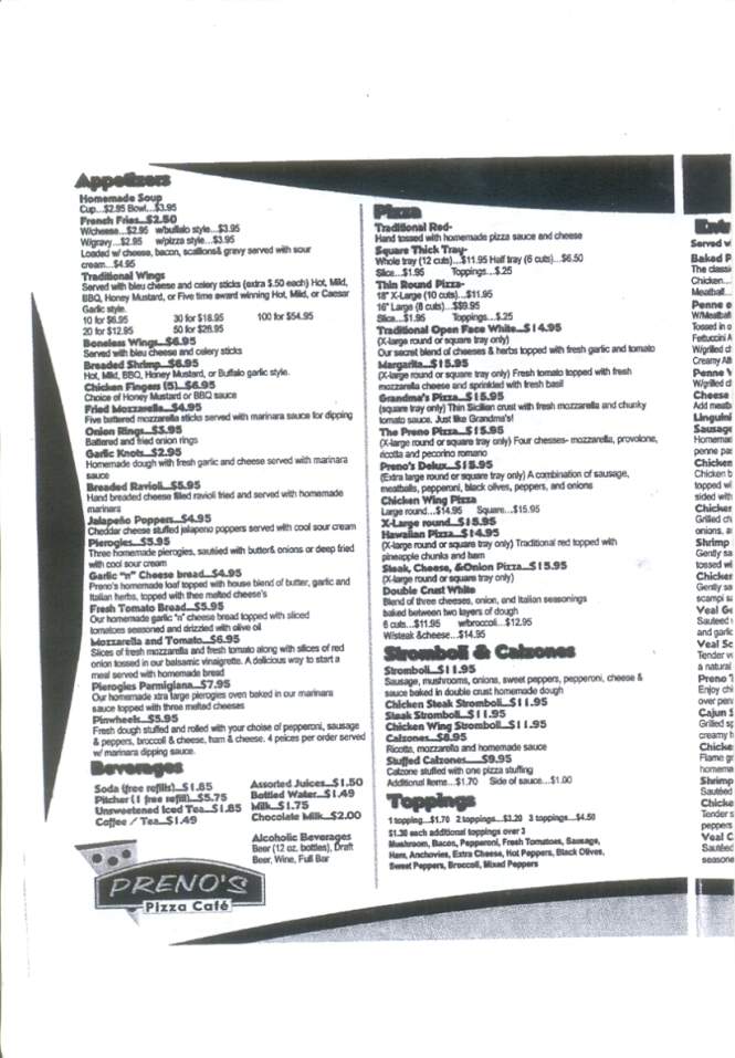 Preno's Pizza Cafe - Scranton, PA menu_pic