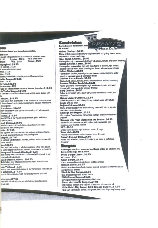 Preno's Pizza Cafe - Scranton, PA menu_pic