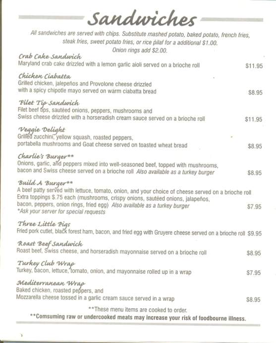 Charlie's Pub and Eatery - Clarks Summit, PA menu_pic
