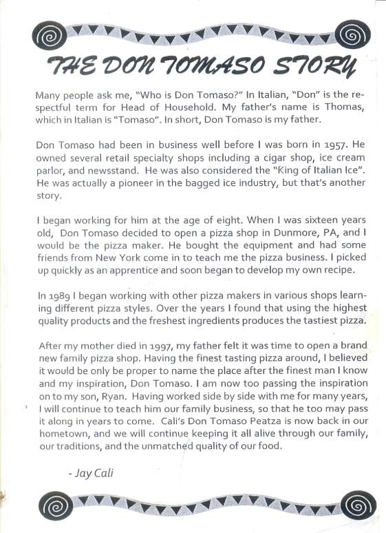 Cali's Don Tomaso Peatza - Dunmore, PA menu_pic