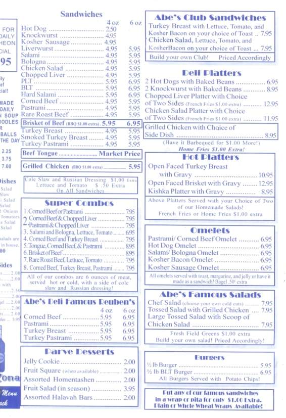 Abe's Kosher Delicatessen - Scranton, PA menu_pic