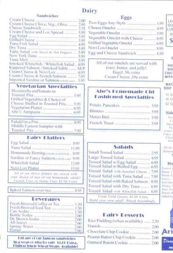 Abe's Kosher Delicatessen - Scranton, PA menu_pic