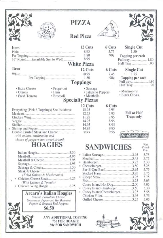 Arcaro's Pizza - Scranton, PA menu_pic