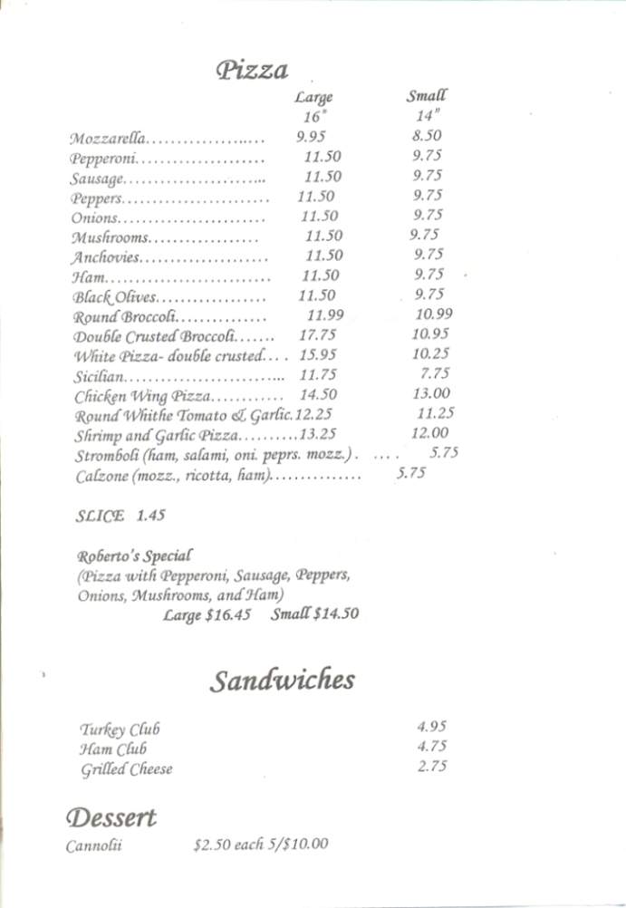 Roberto's Pizza - Scranton, PA menu_pic