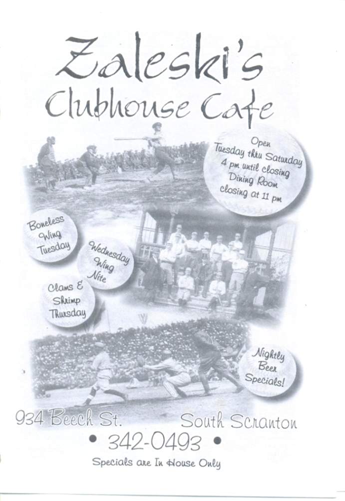 Zaleski's Clubhouse Cafe - Scranton, PA menu_pic
