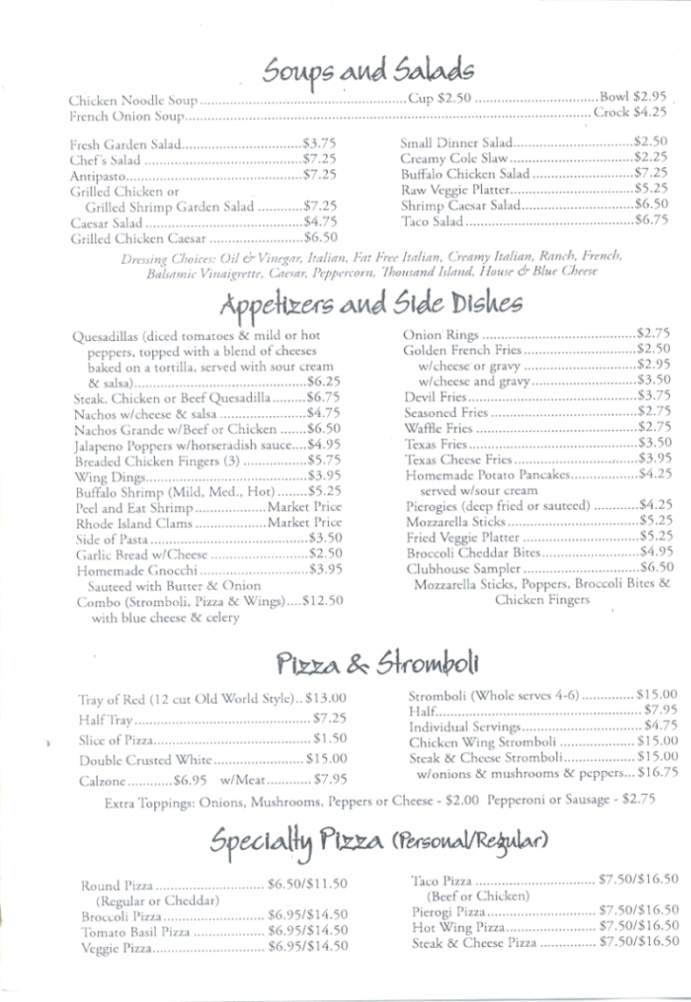 Zaleski's Clubhouse Cafe - Scranton, PA menu_pic