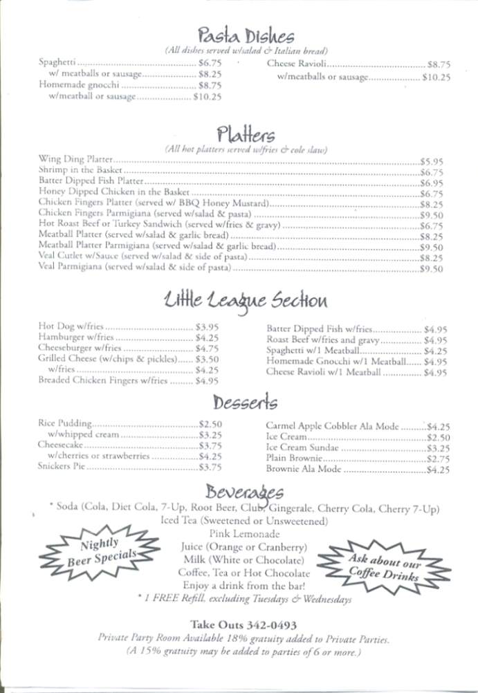 Zaleski's Clubhouse Cafe - Scranton, PA menu_pic