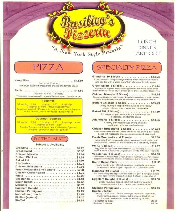 Basillico's Pizzeria - Dickson City, PA menu_pic