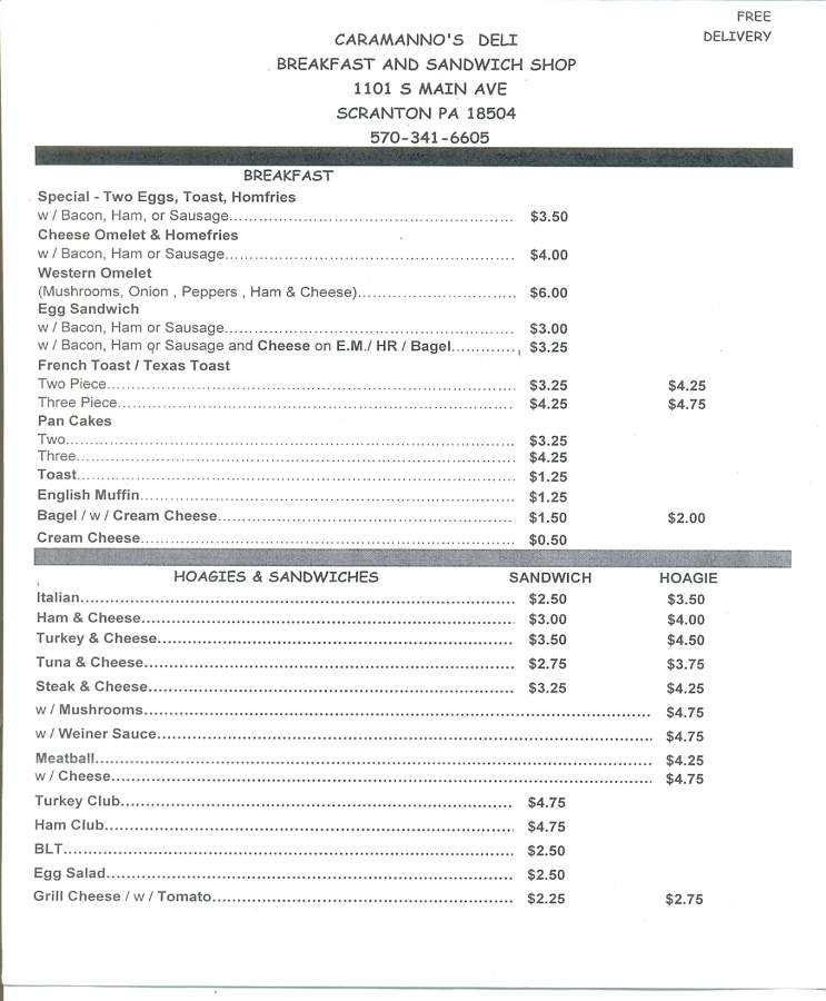 Caramanno's Deli - Scranton, PA menu_pic