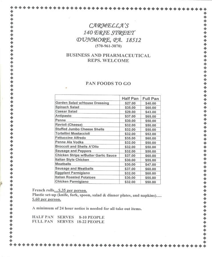Carmella's - Scranton, PA menu_pic