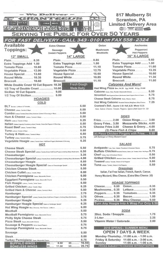 Granteed's Pizza - Scranton, PA menu_pic