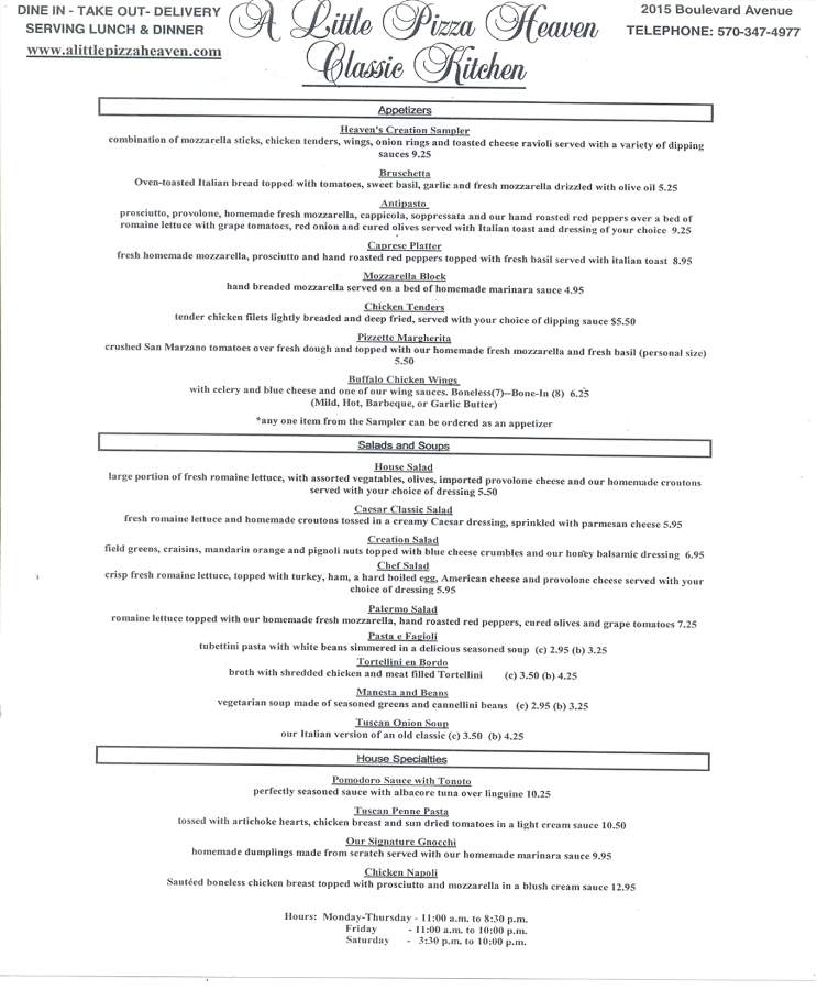 Little Pizza Heaven - Scranton, PA menu_pic
