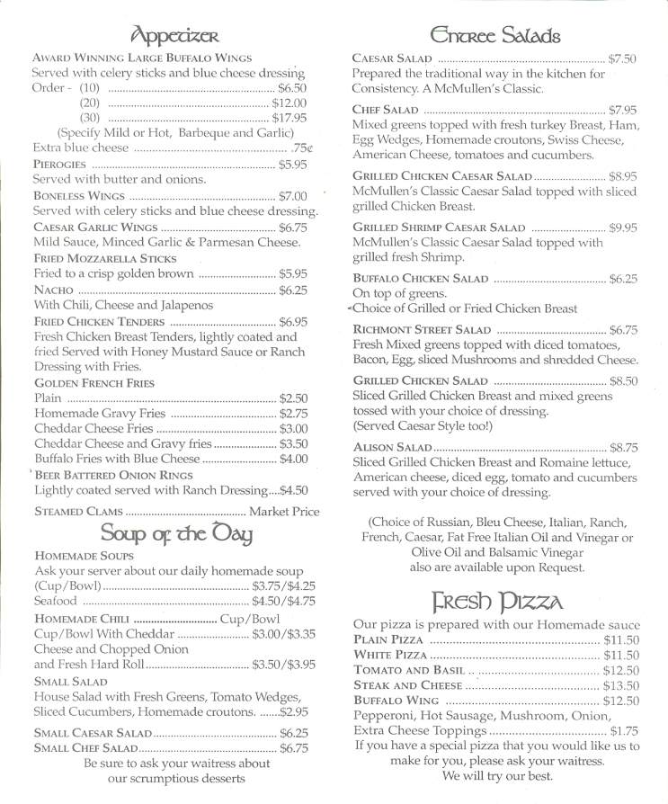 Pat McMullen's Restaurant - Scranton, PA menu_pic