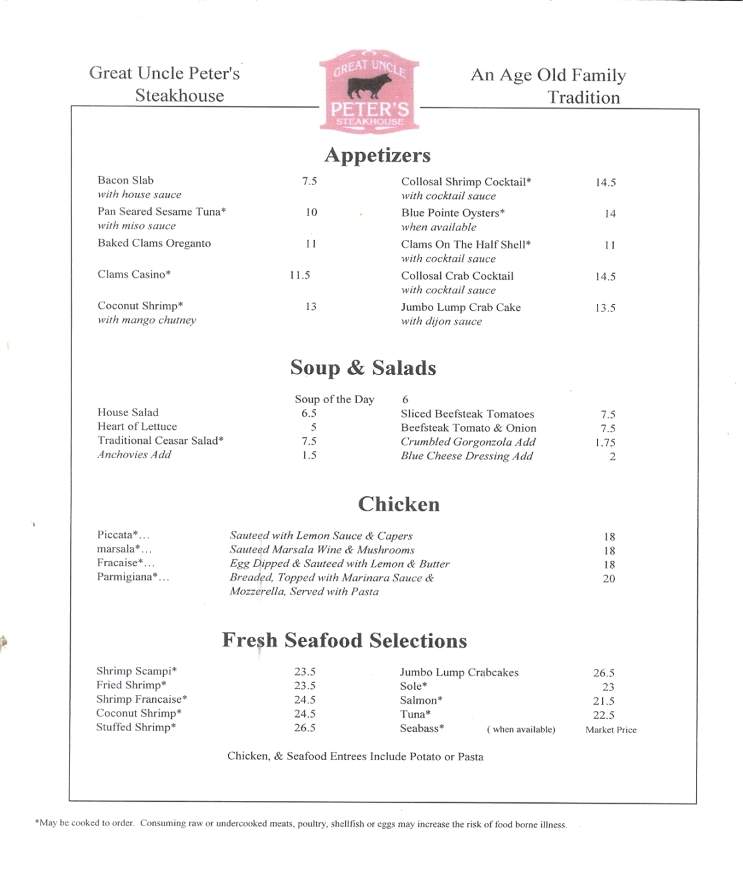 Great Uncle Peter's Steakhouse - Clarks Summit, PA menu_pic