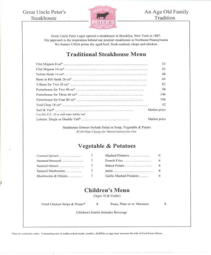 Great Uncle Peter's Steakhouse - Clarks Summit, PA menu_pic