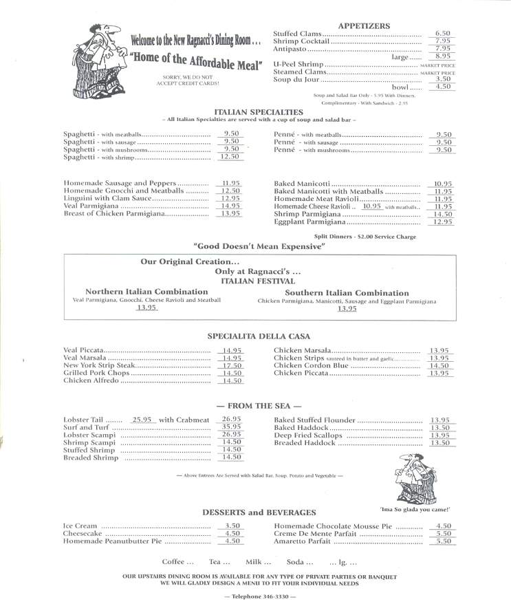 Ragnacci's Family Restaurant - Dunmore, PA menu_pic