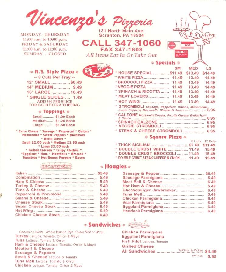 Vincenzo's Pizzeria - Scranton, PA menu_pic