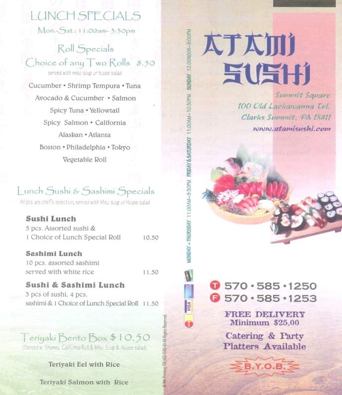 Atami Sushi - Clarks Summit, PA menu_pic