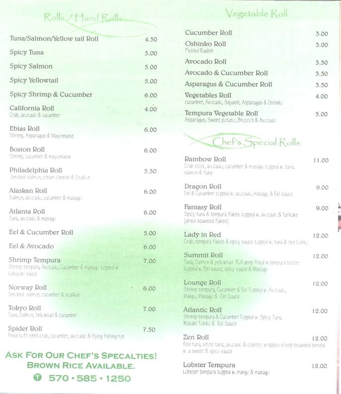 Atami Sushi - Clarks Summit, PA menu_pic
