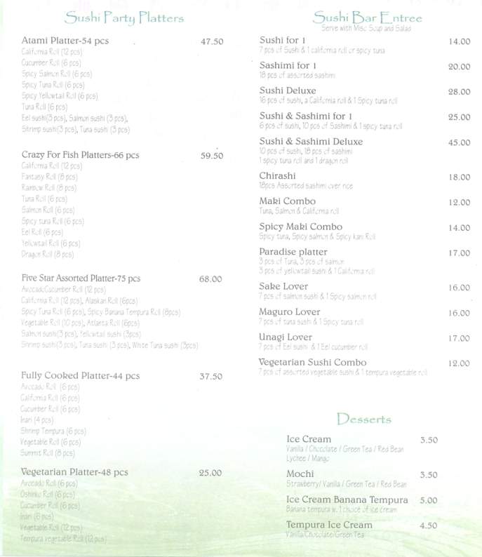Atami Sushi - Clarks Summit, PA menu_pic