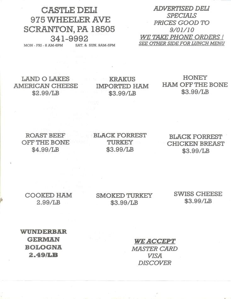 Castle Deli - Scranton, PA menu_pic