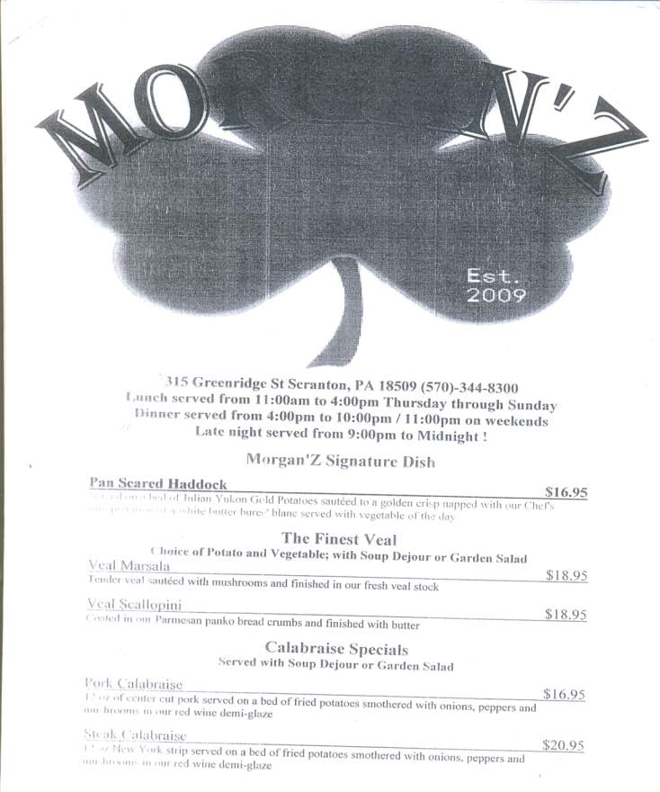 Morgan'z - Scranton, PA menu_pic