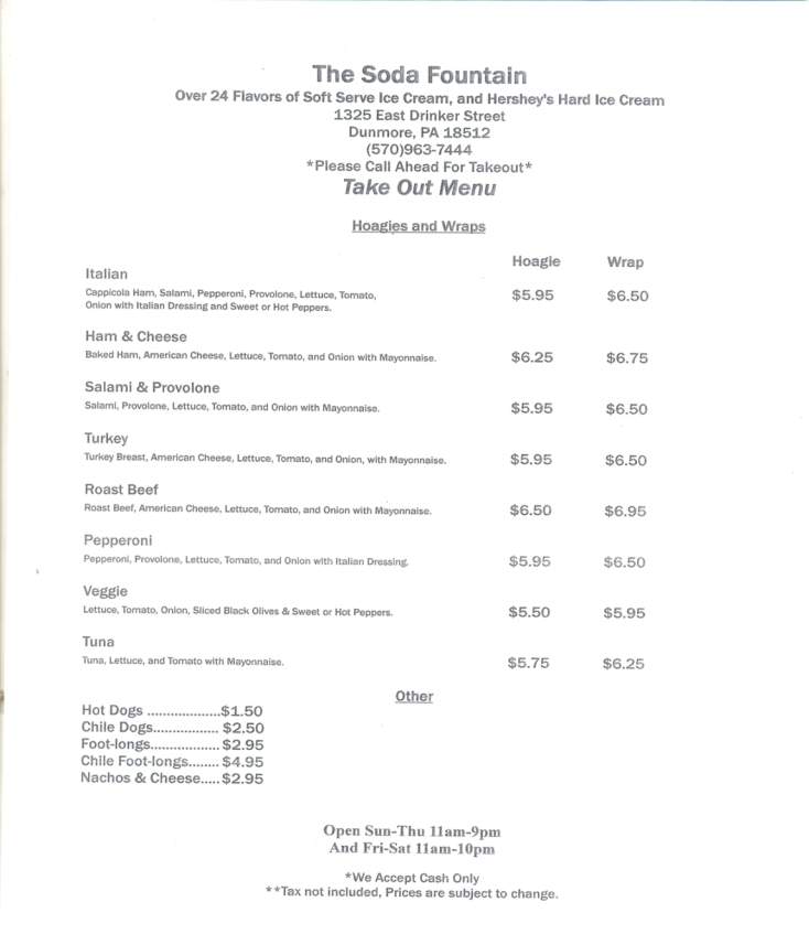 The Soda Fountain - Dunmore, PA menu_pic
