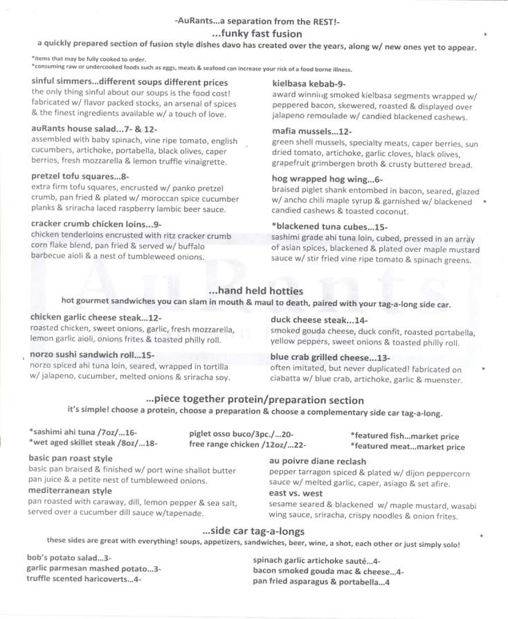 AuRants - Duryea, PA menu_pic