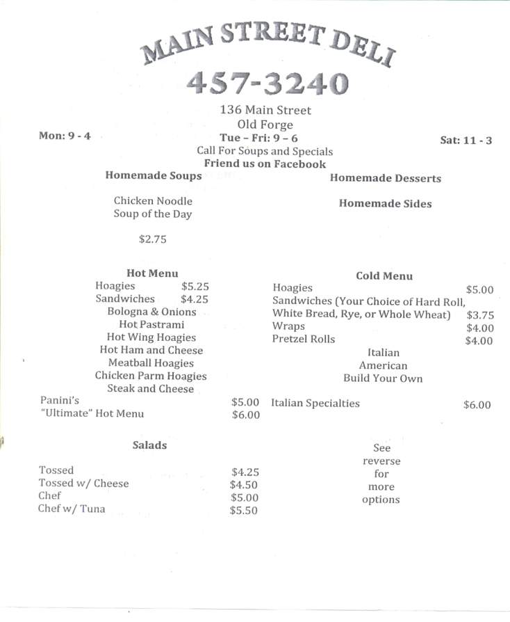Main Street Deli - Old Forge, PA menu_pic