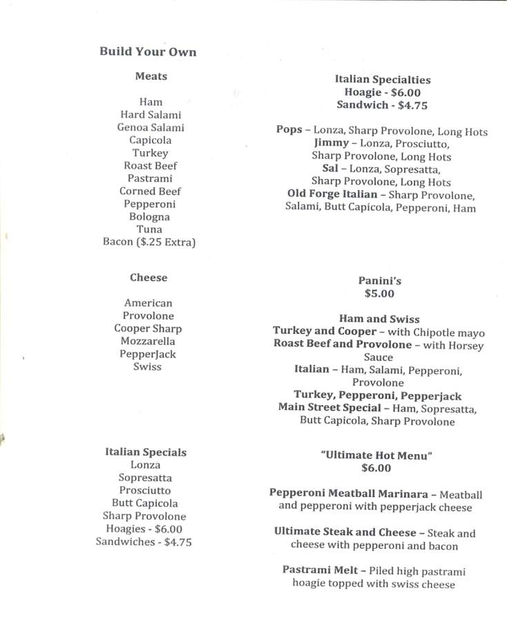 Main Street Deli - Old Forge, PA menu_pic