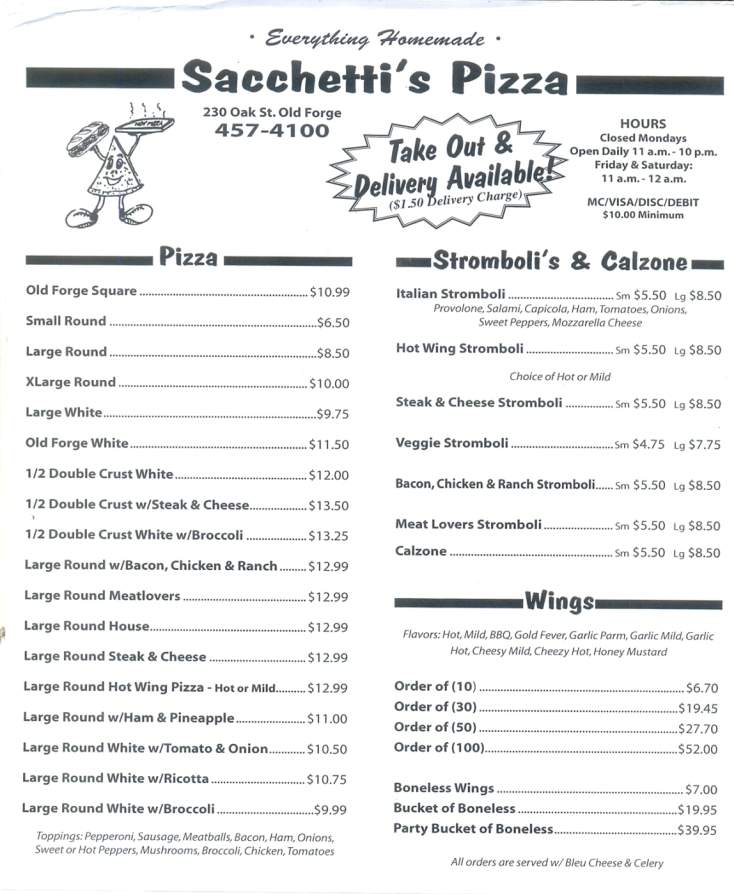 Ciccone's Pizza - Old Forge, PA menu_pic