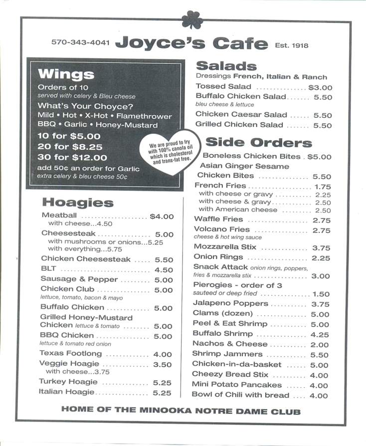 Joyce's Cafe - Scranton, PA menu_pic