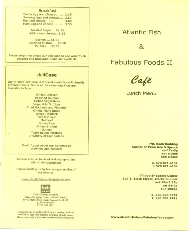 Atlantic Fish and Fabulous Foods II Cafe - Clarks Summit, PA menu_pic