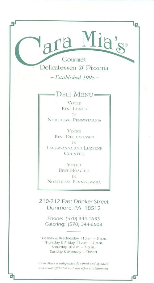 Cara Mia's Delicatessen - Dunmore, PA menu_pic