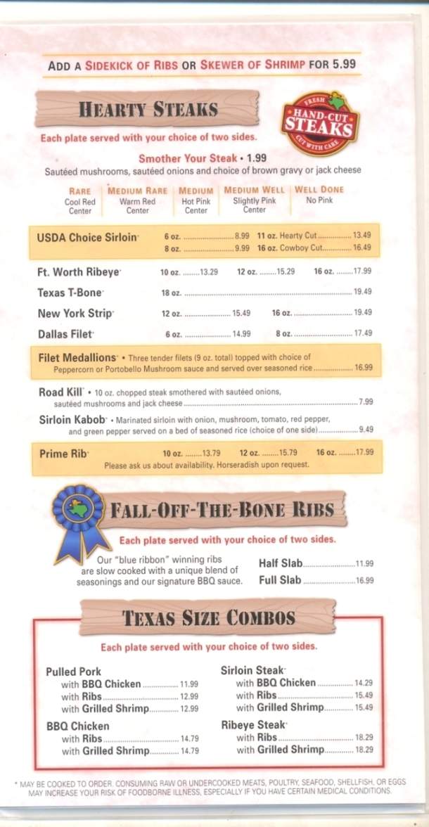 Texas Roadhouse - Dickson City, PA menu_pic