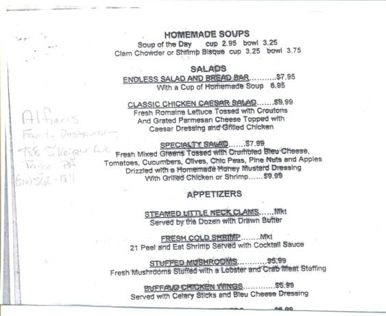 Alfieri's Family Restaurant - Taylor, PA menu_pic