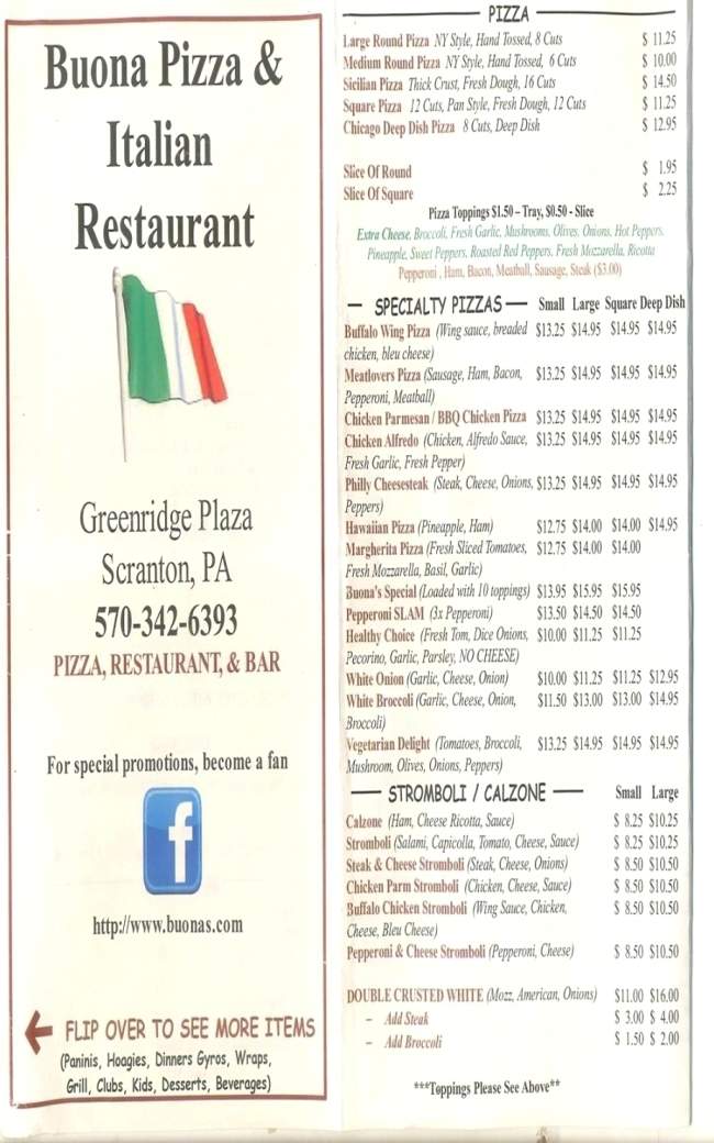 Buona Pizza & Restaurant - Scranton, PA menu_pic