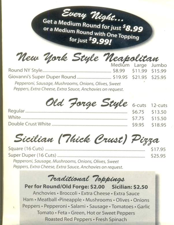Giovanni's Pizzeria - Dunmore, PA menu_pic